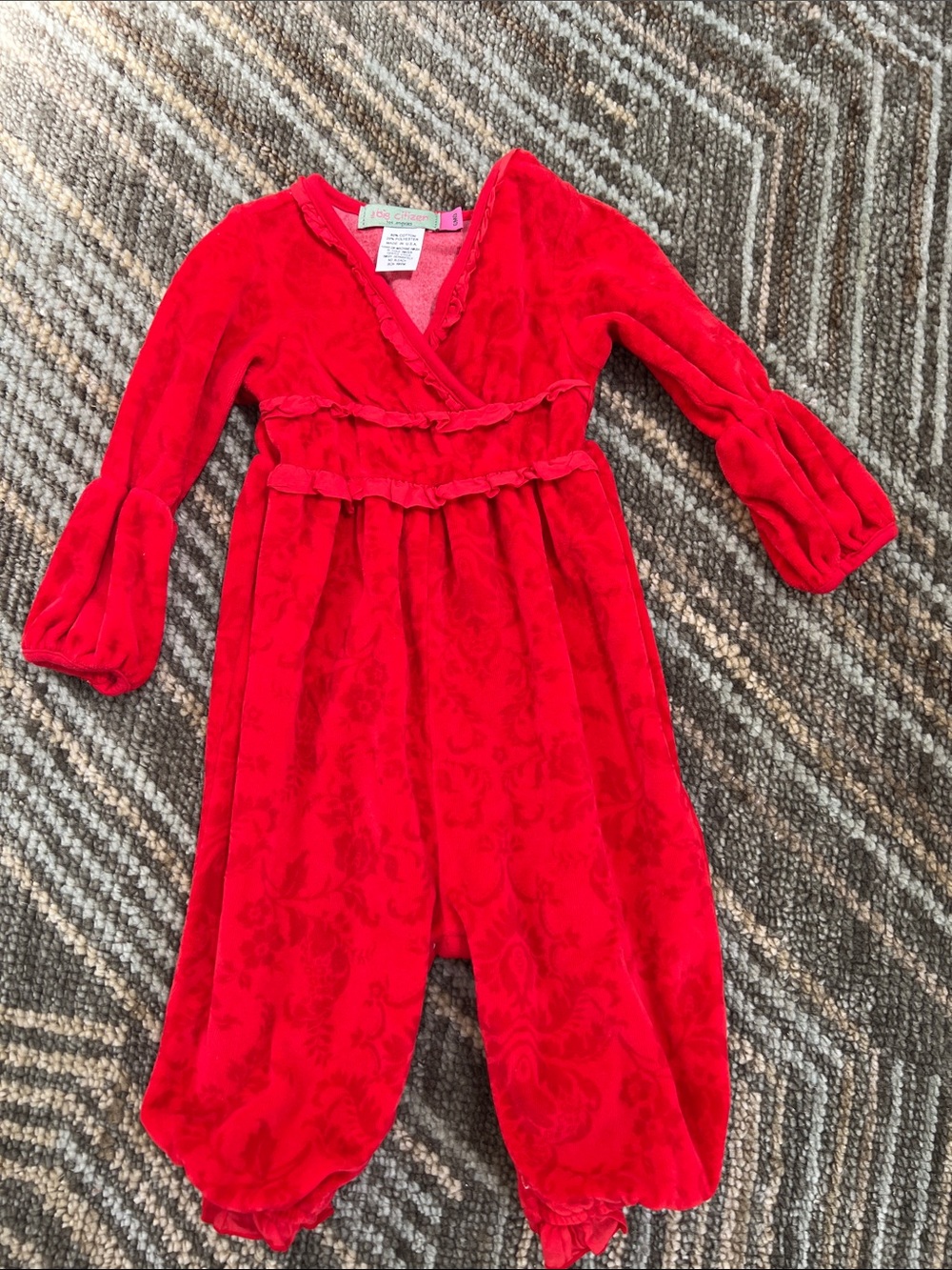 Citizen Red Velvet Long-Sleeve Girls Jumpsuit Romper